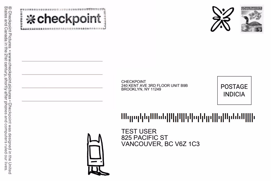 Back of a Checkpoint postcard
