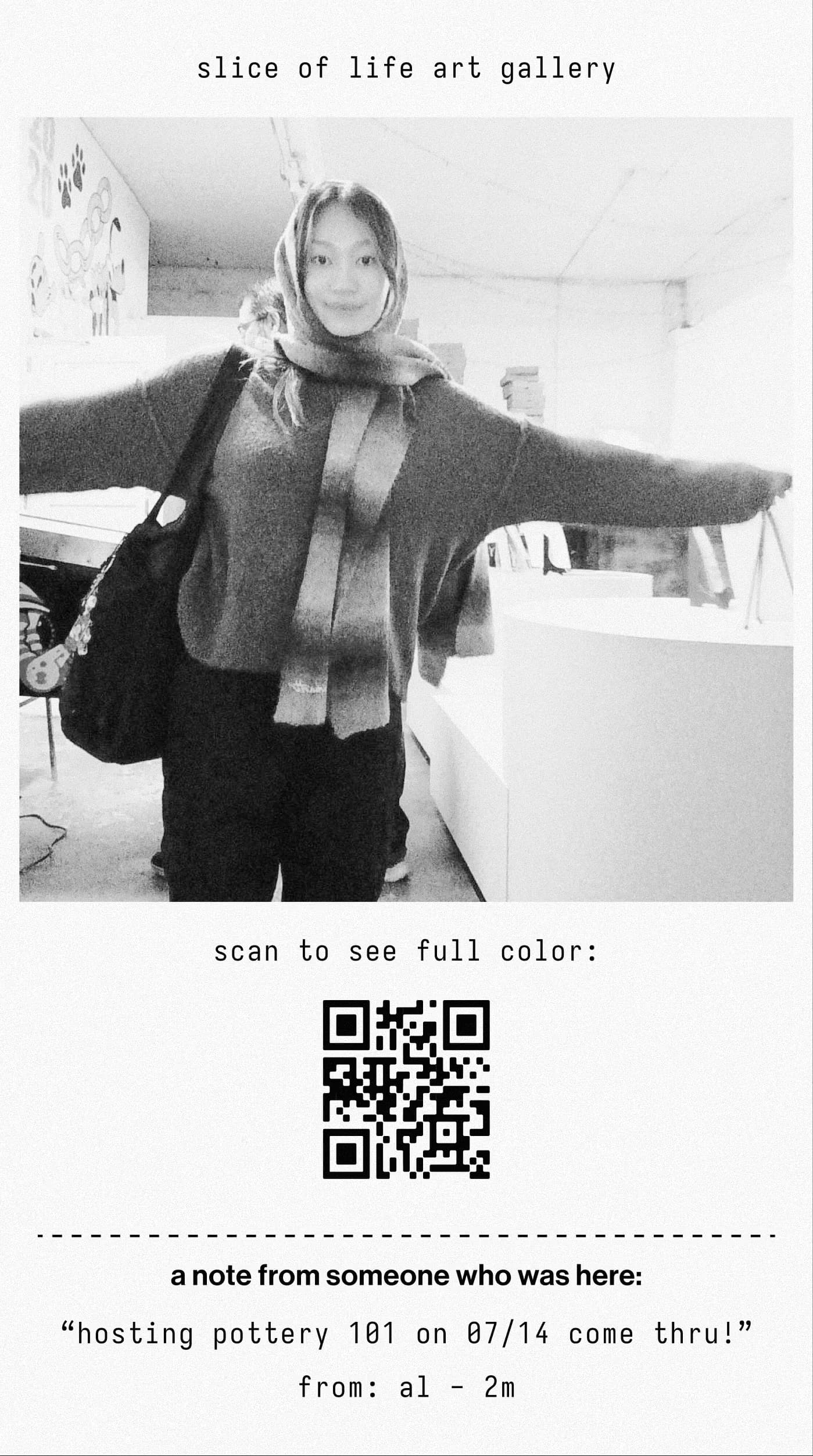 A printed Checkpoint receipt photo with a note from a visitor