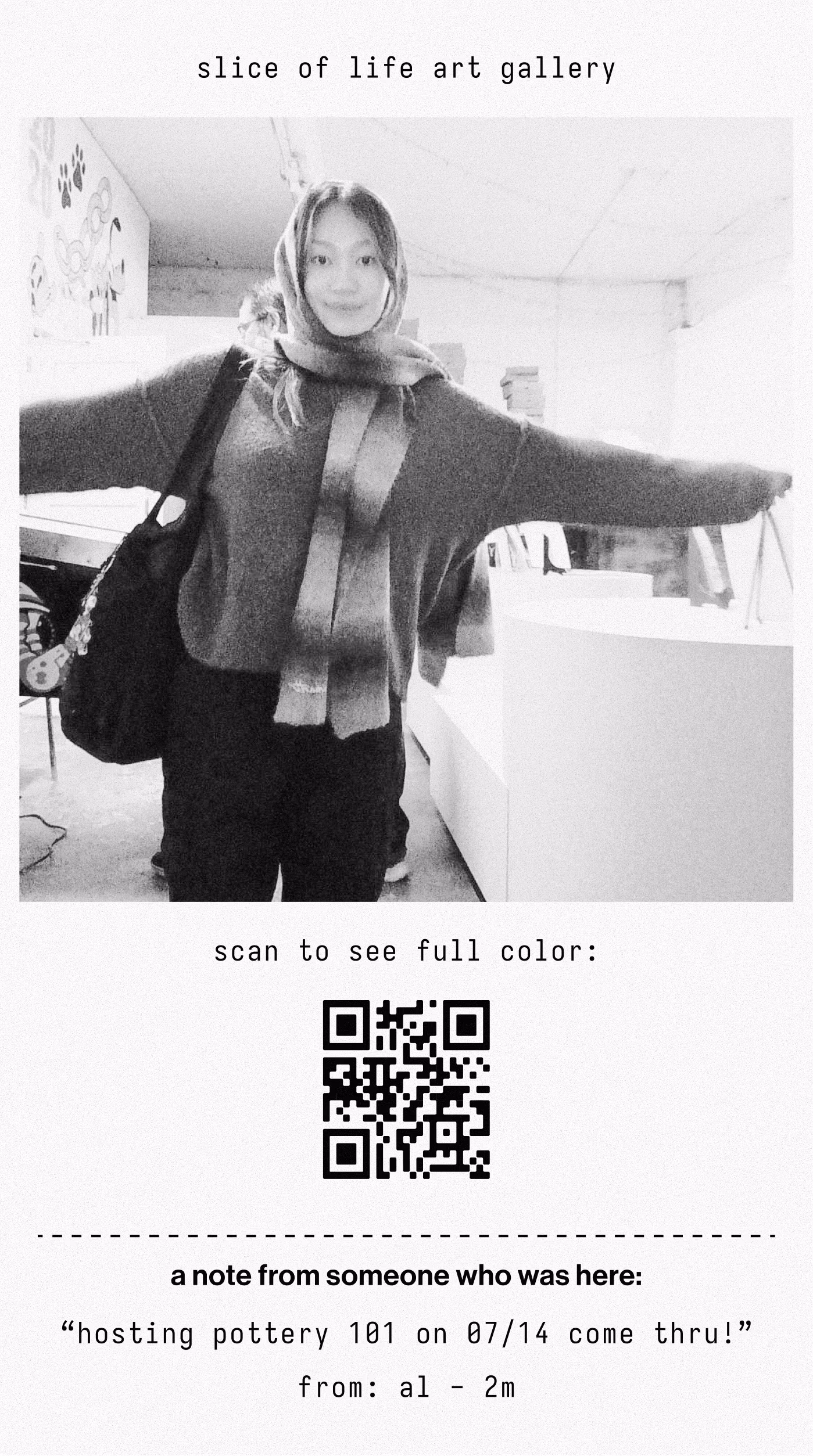 A printed Checkpoint receipt photo with a note from a visitor