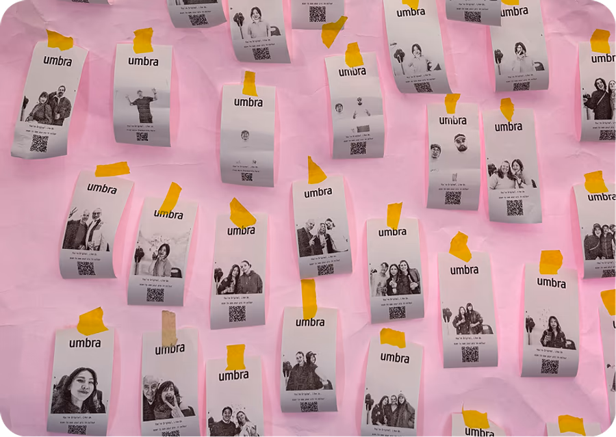 Wall of taped-up Umbra event receipts